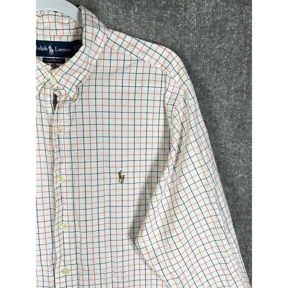 Ralph Lauren Classic Fit Windowpane Button Down Dress Shirt Mens Size 16.5 Large
